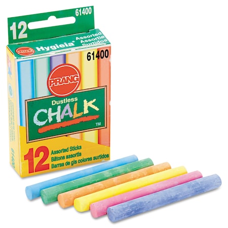 Prang Hygieia Dustless Board Chalk, 3 1/4 x 0.38. Assorted, PK12 61400
